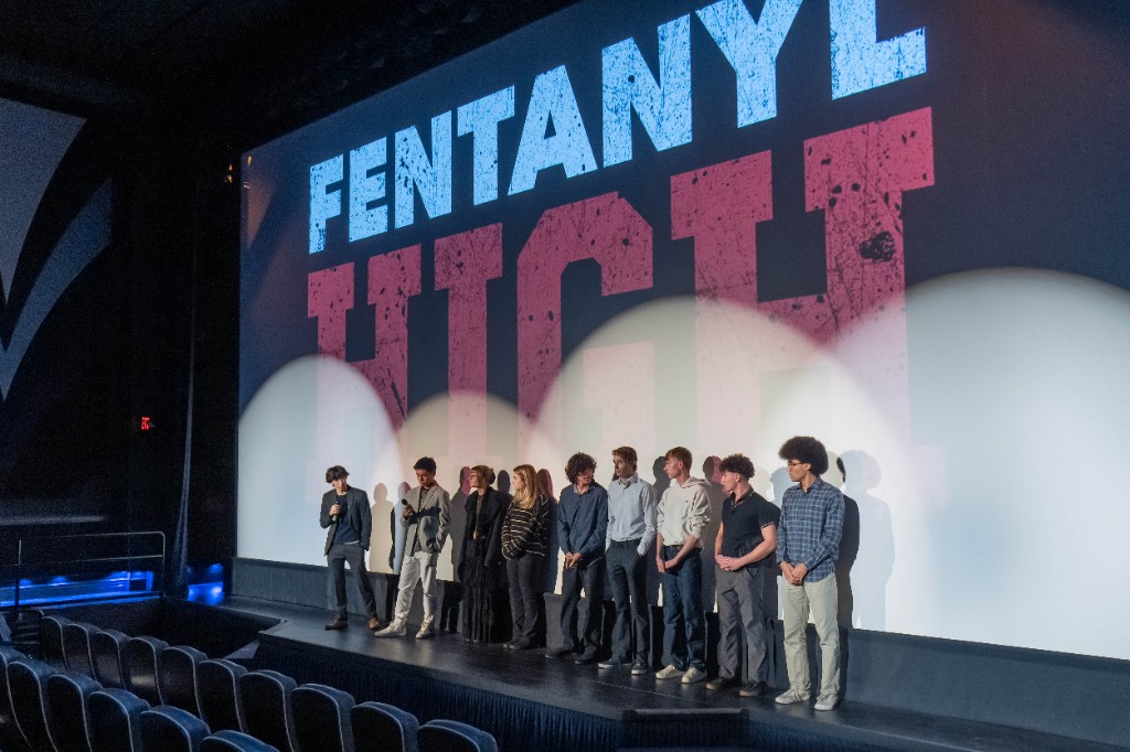 Fentanyl High cast and crew on stage at a screening
